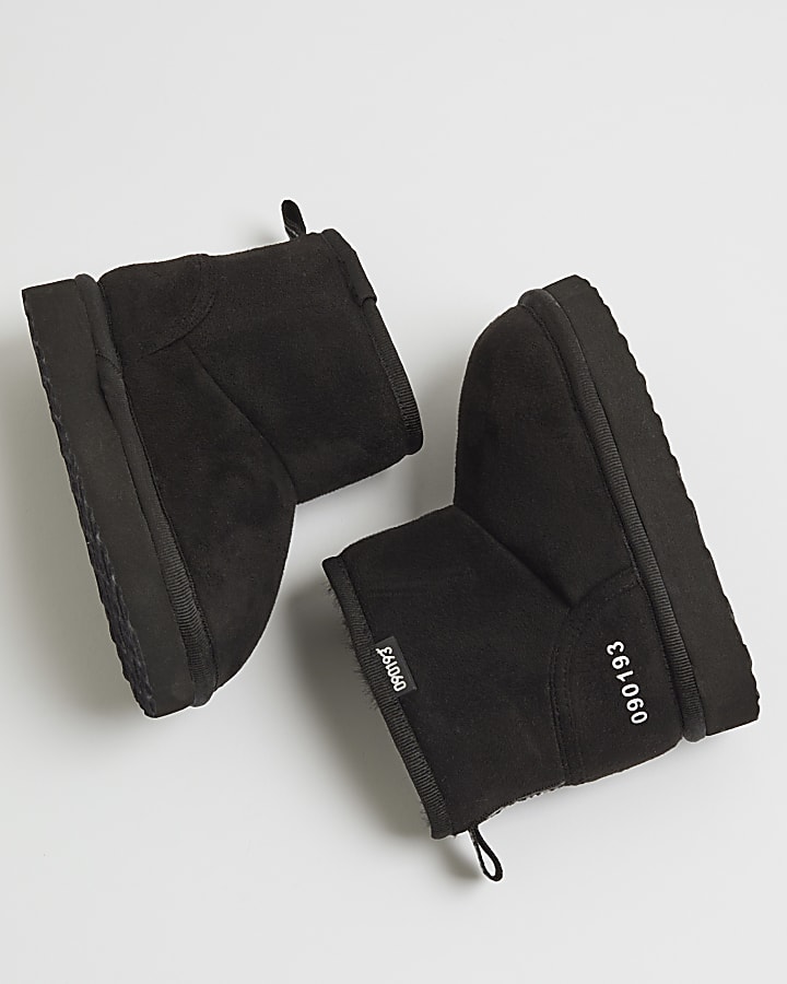 Mini boys Black Faux Fur Lined Boots