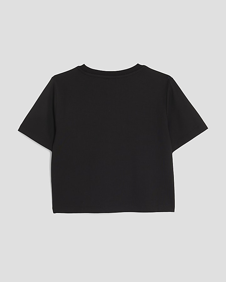 Girls Black Diamante Bow T-Shirt