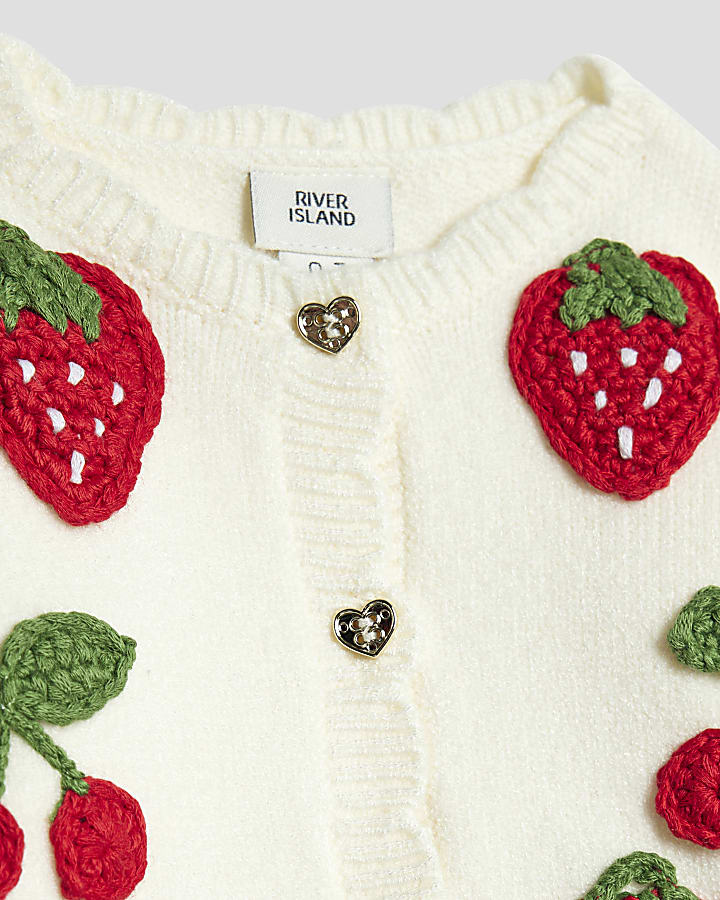 Baby Girls Beige Strawberry Cardigan Set