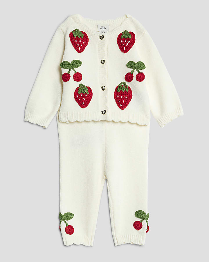 Baby Girls Beige Strawberry Cardigan Set
