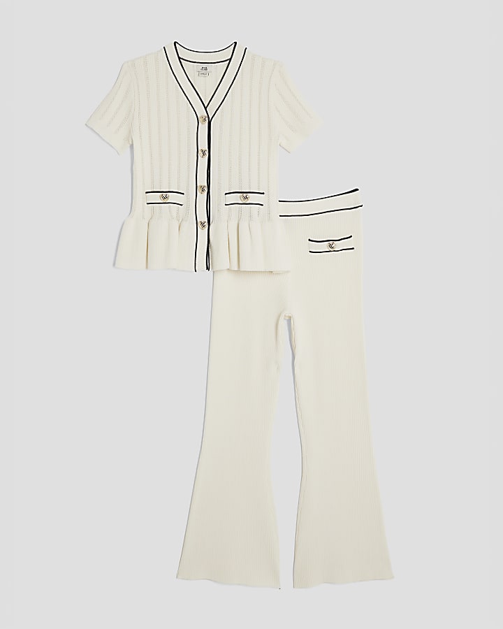 Girls Cream Peplum Waistcoat Set