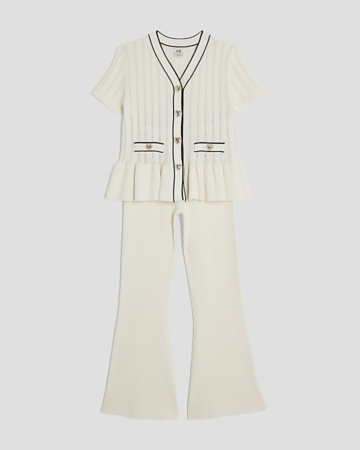 Girls Cream Peplum Waistcoat Set