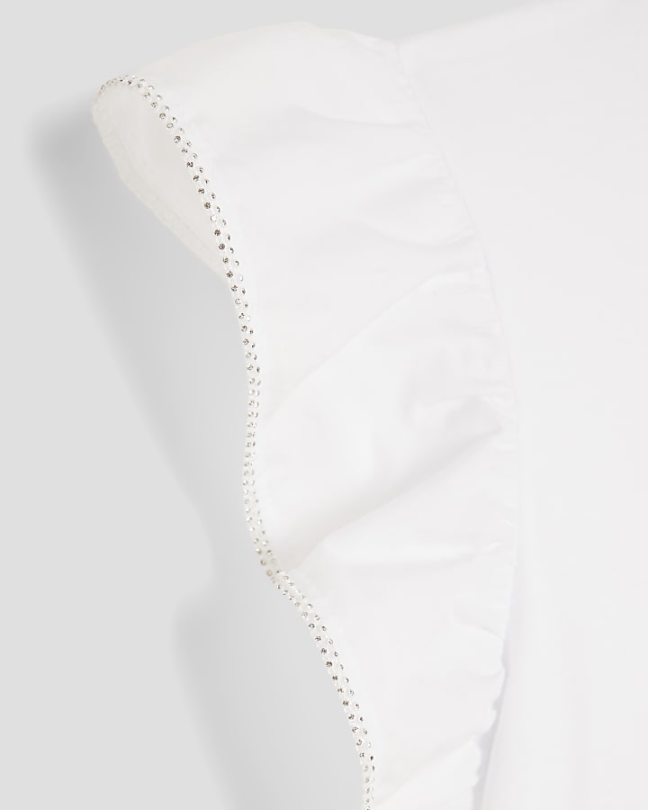 Girls White Frill Bow T-Shirt