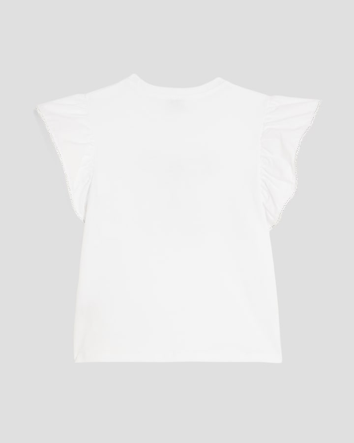 Girls White Frill Bow T-Shirt