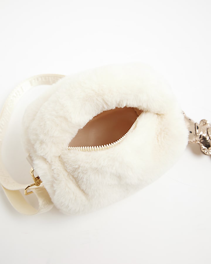 Girls Cream Faux Fur Cross Body Bag