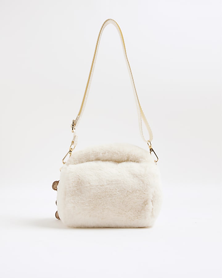 Girls Cream Faux Fur Cross Body Bag