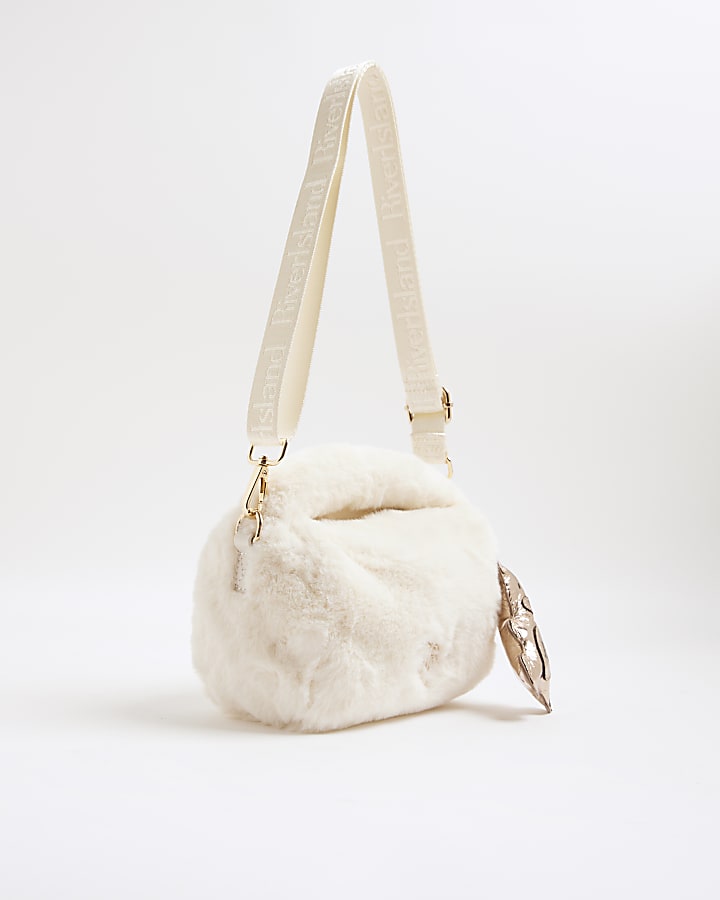 Girls Cream Faux Fur Cross Body Bag