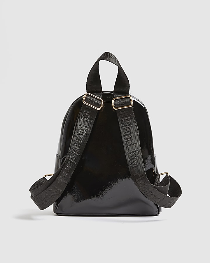 Girls Black Monogram Chain Charm Backpack
