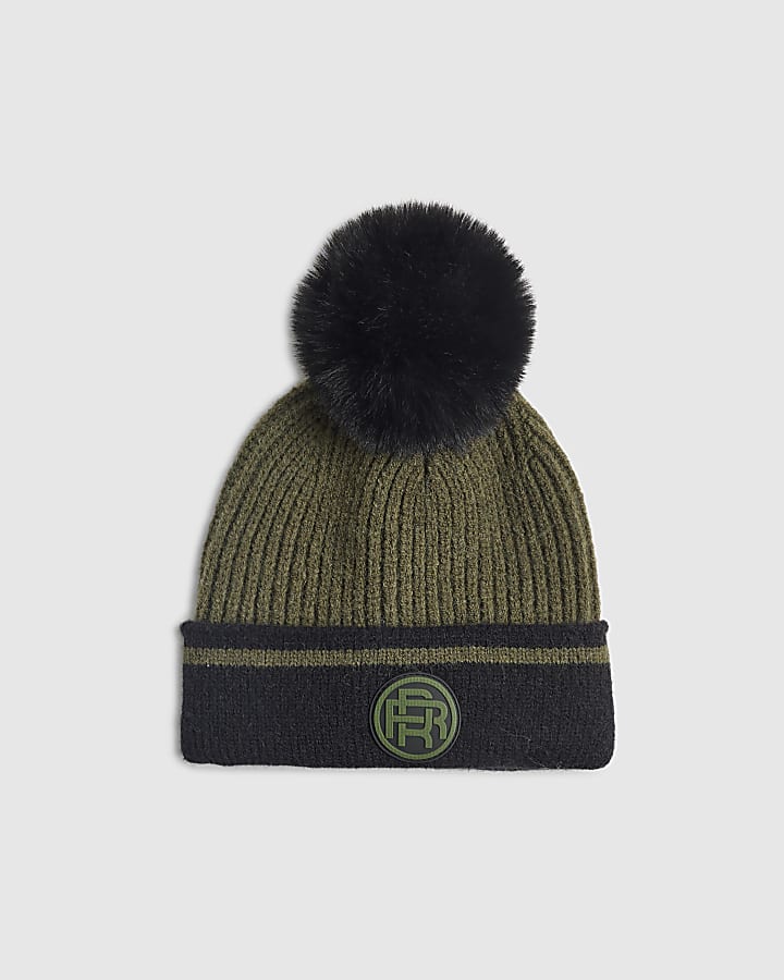Mini Boys Khaki Colour Blocked Beanie