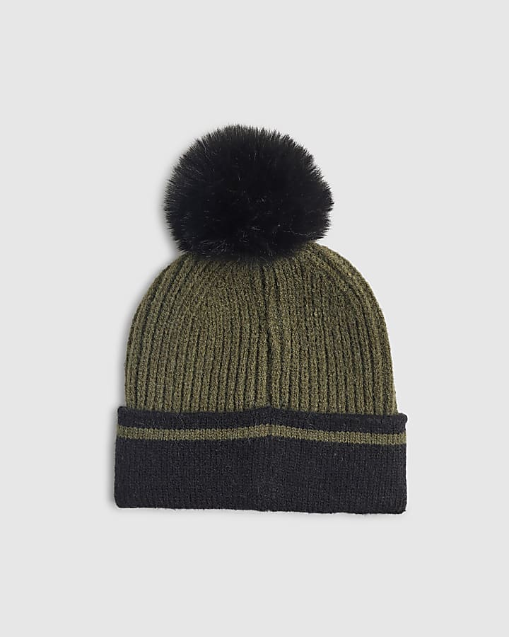 Mini Boys Khaki Colour Blocked Beanie