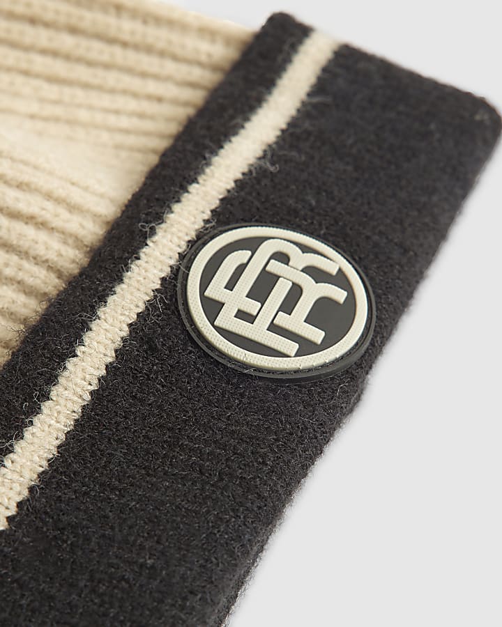 Boys Cream Colour Blocked Beanie Hat