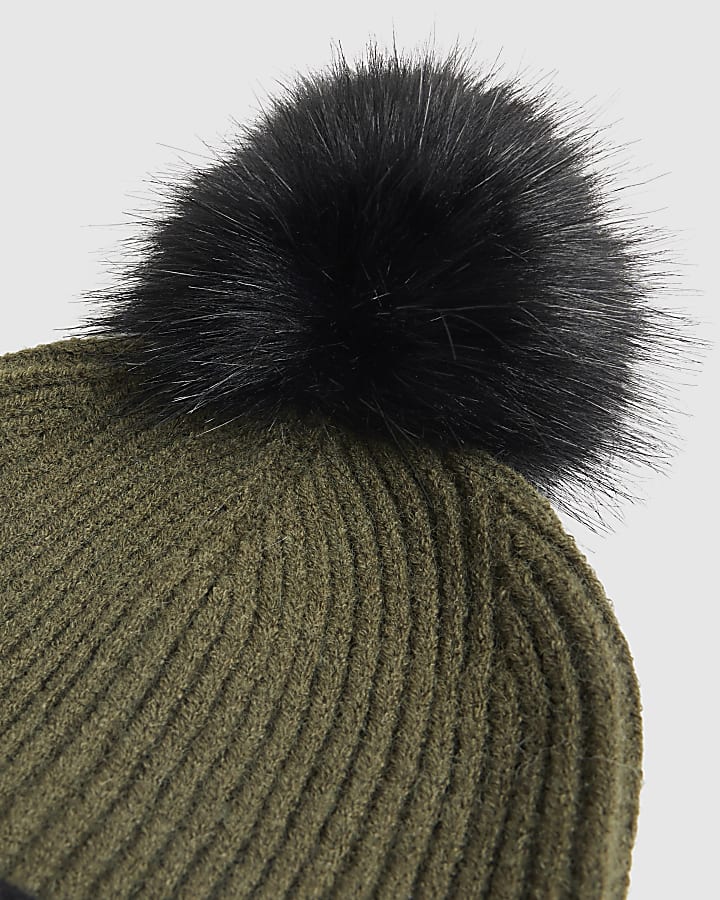 Boys Khaki Colour Blocked Beanie