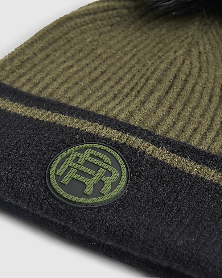 Boys Khaki Colour Blocked Beanie