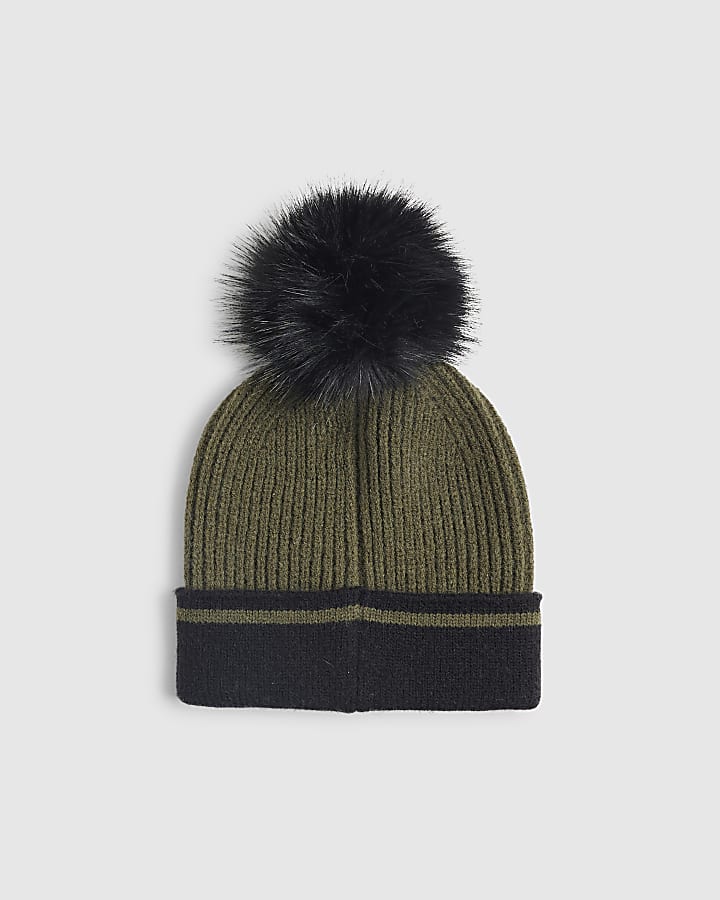 Boys Khaki Colour Blocked Beanie
