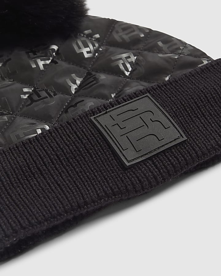 Mini Boys Black Nylon Monogram Beanie Hat
