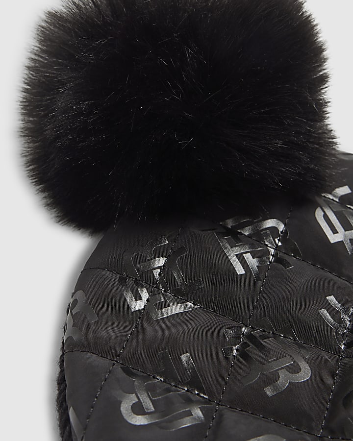 Mini Boys Black Nylon Monogram Beanie Hat