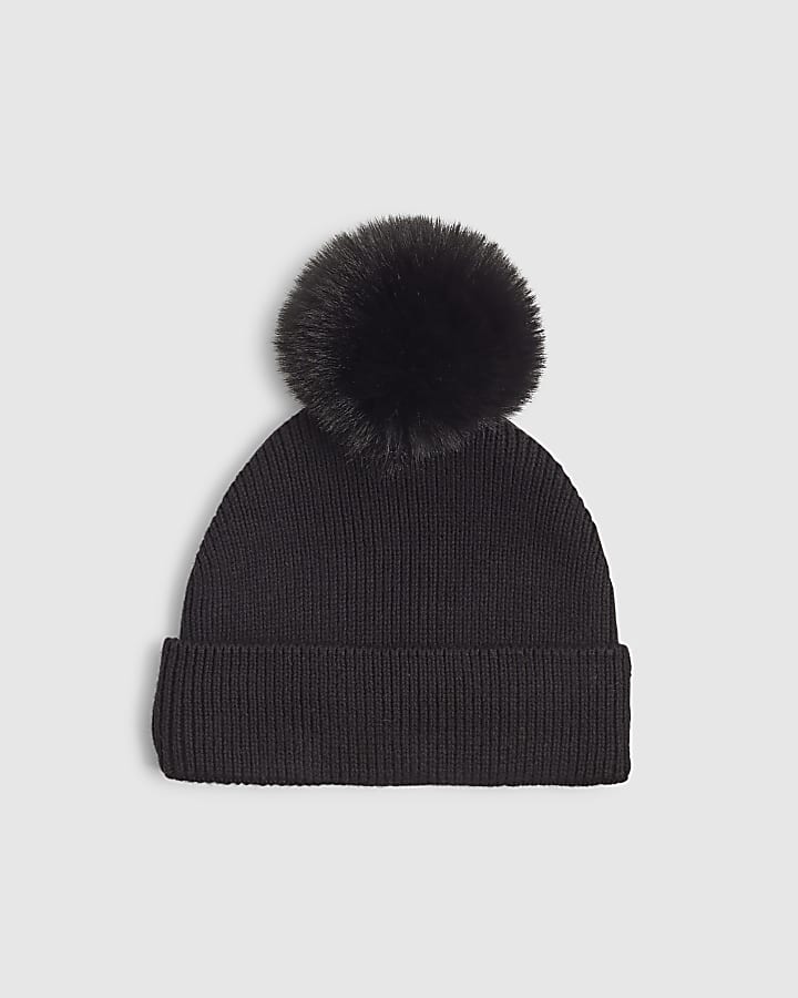 Mini Boys Black Nylon Monogram Beanie Hat