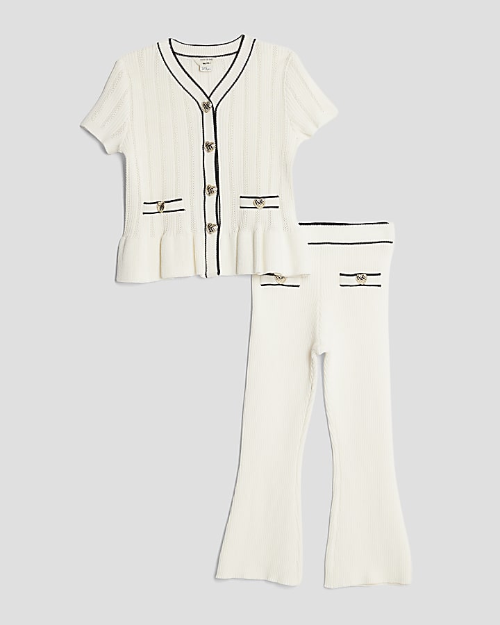 Mini Girls Cream Peplum Waistcoat Set