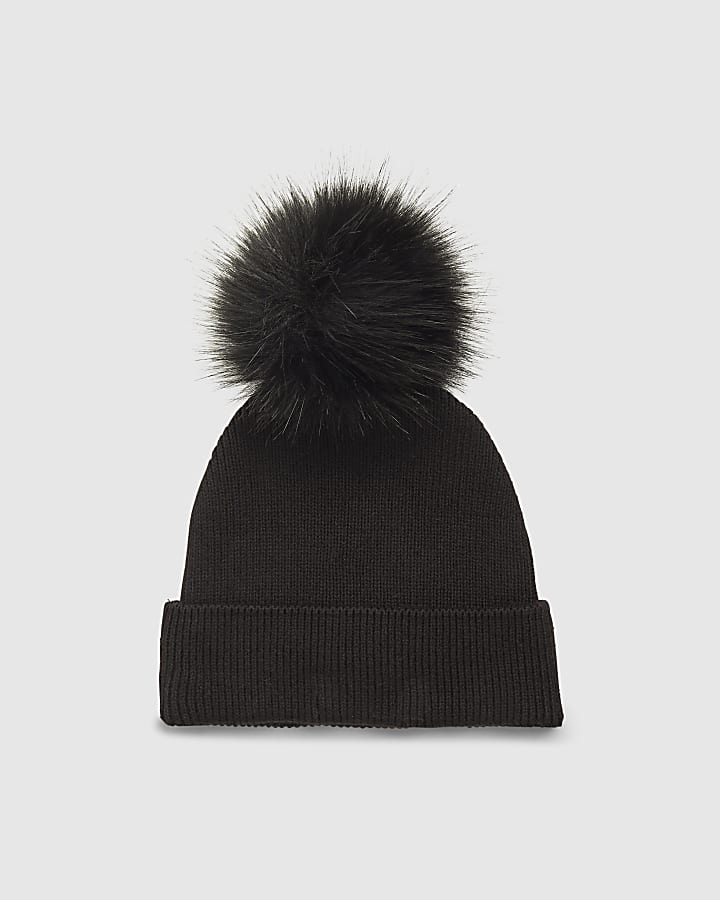 Boys Black Monogram Beanie Hat