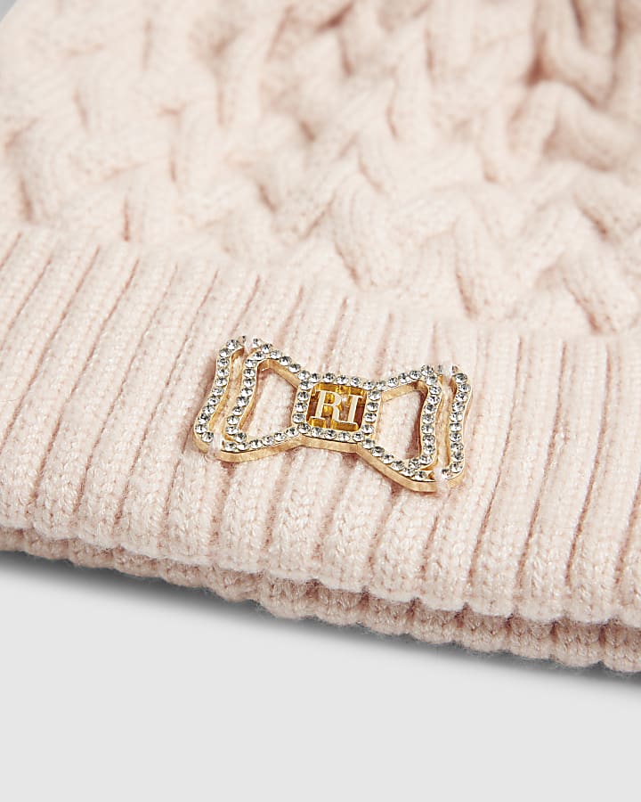 Mini Girls Pink Double Pom Pom Beanie Hat