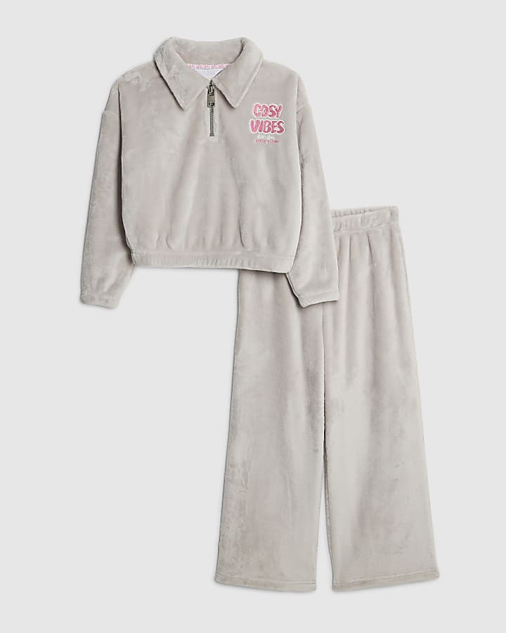 Girls Grey Cosy Vibes Velour Loungewear Set