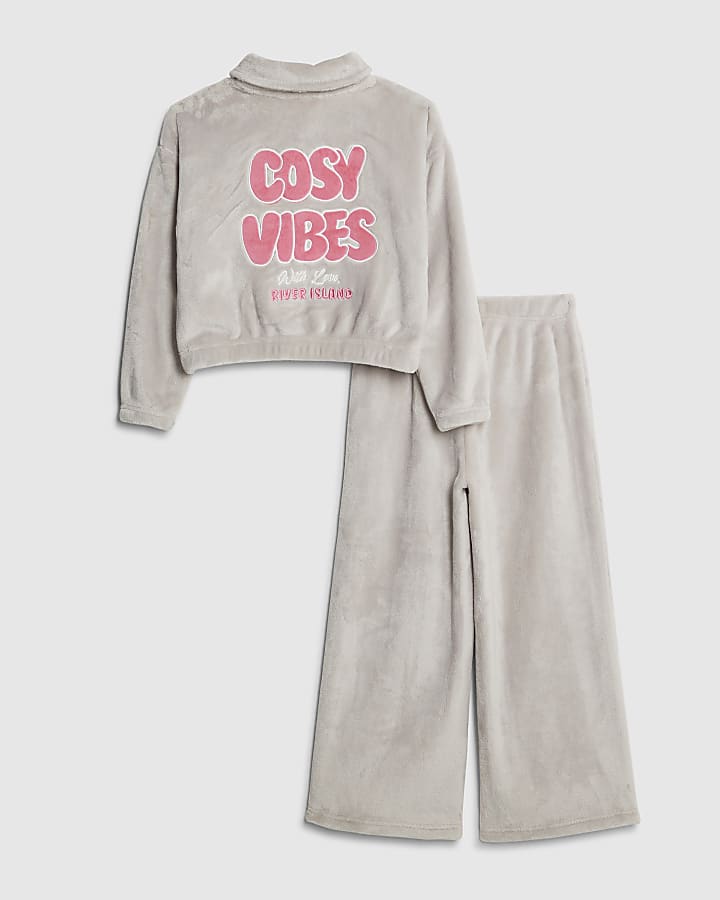 Girls Grey Cosy Vibes Velour Loungewear Set