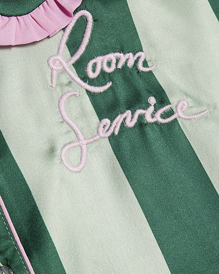 Nephthys Girls Green Stripe Satin Pyjama Set