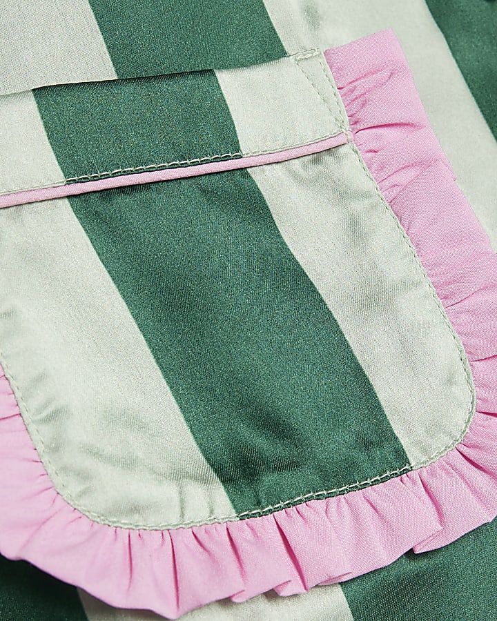 Nephthys Girls Green Stripe Satin Pyjama Set
