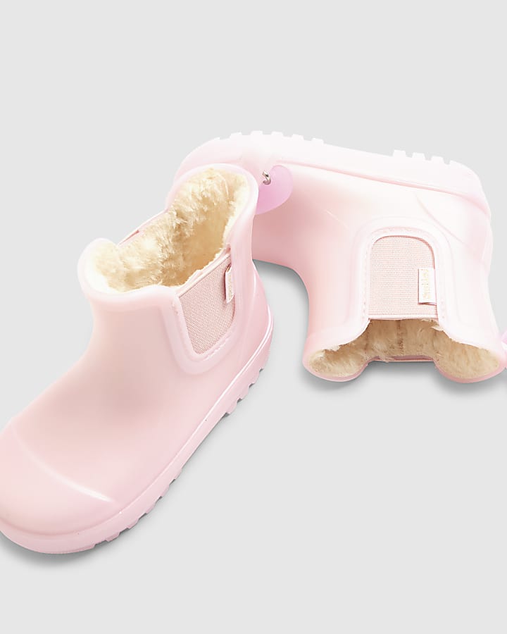 Mini Girls Pink Faux Fur Lined Welly Boots