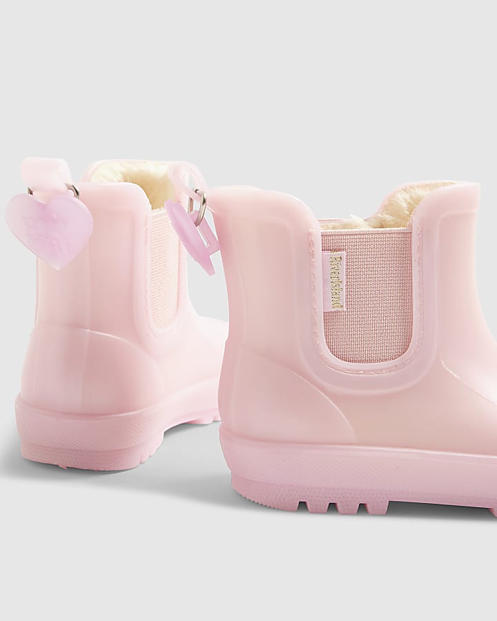 Mini Girls Pink Faux Fur Lined Welly Boots