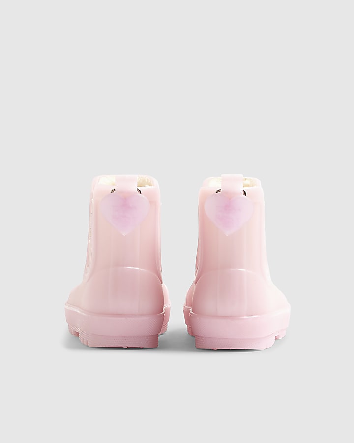 Mini Girls Pink Faux Fur Lined Welly Boots