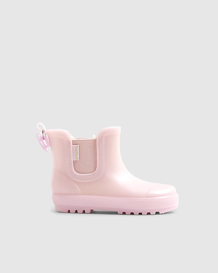 Mini Girls Pink Faux Fur Lined Welly Boots