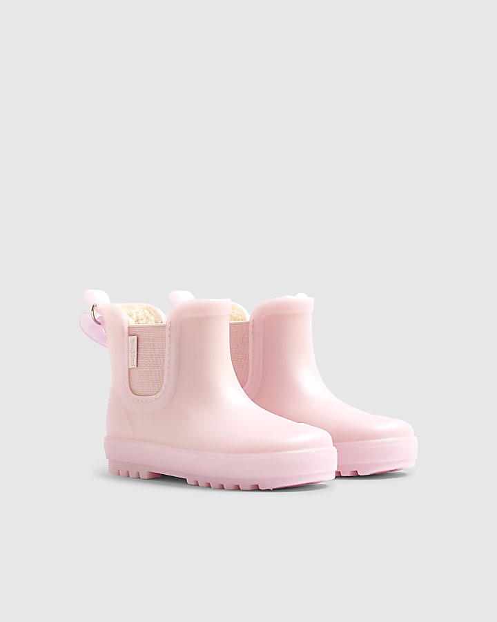 Mini Girls Pink Faux Fur Lined Welly Boots