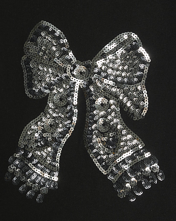 Girls Black Sequin Bow Top And Leggings Set