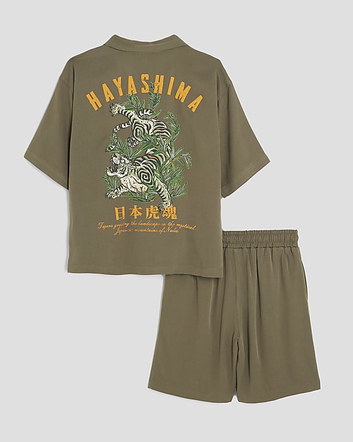 Boys Khaki Hayashima Shirt And Shorts Set