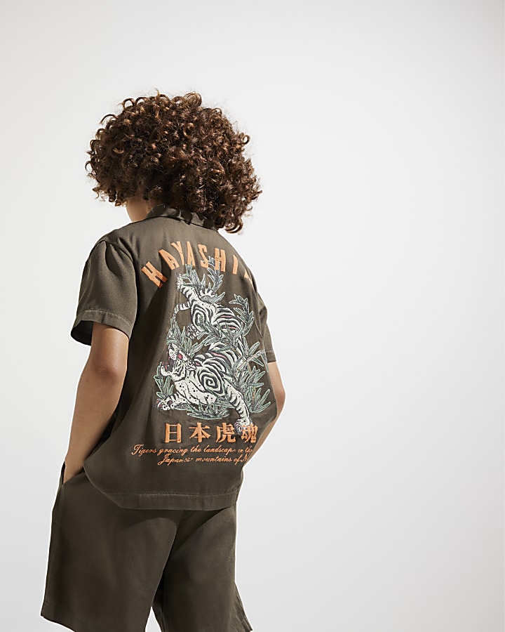 Boys Khaki Hayashima Shirt And Shorts Set