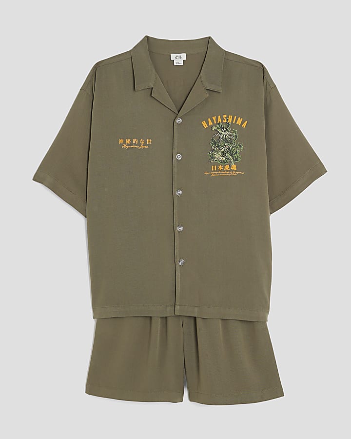 Boys Khaki Hayashima Shirt And Shorts Set