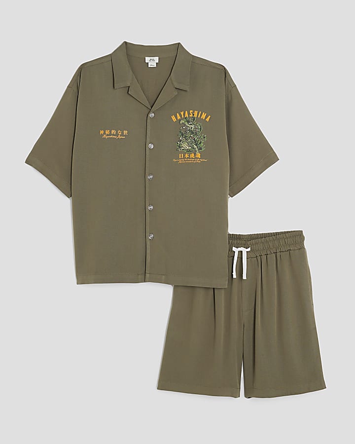 Boys Khaki Hayashima Shirt And Shorts Set