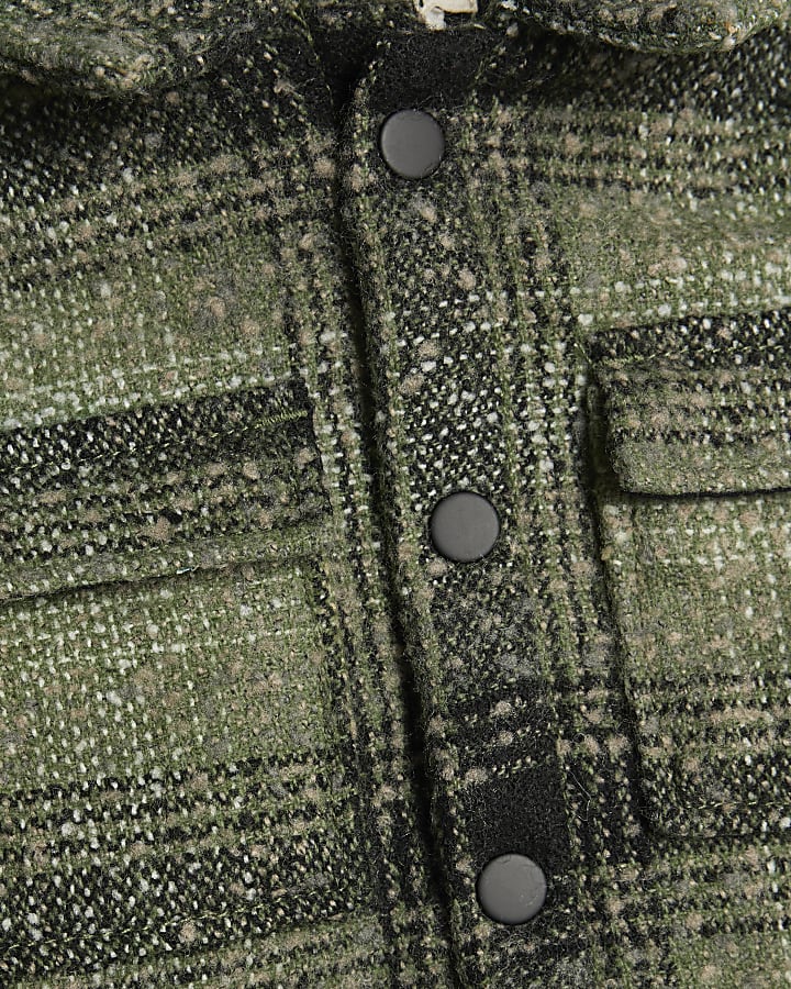 Mini Boys Green Borg Check Hooded Overshirt