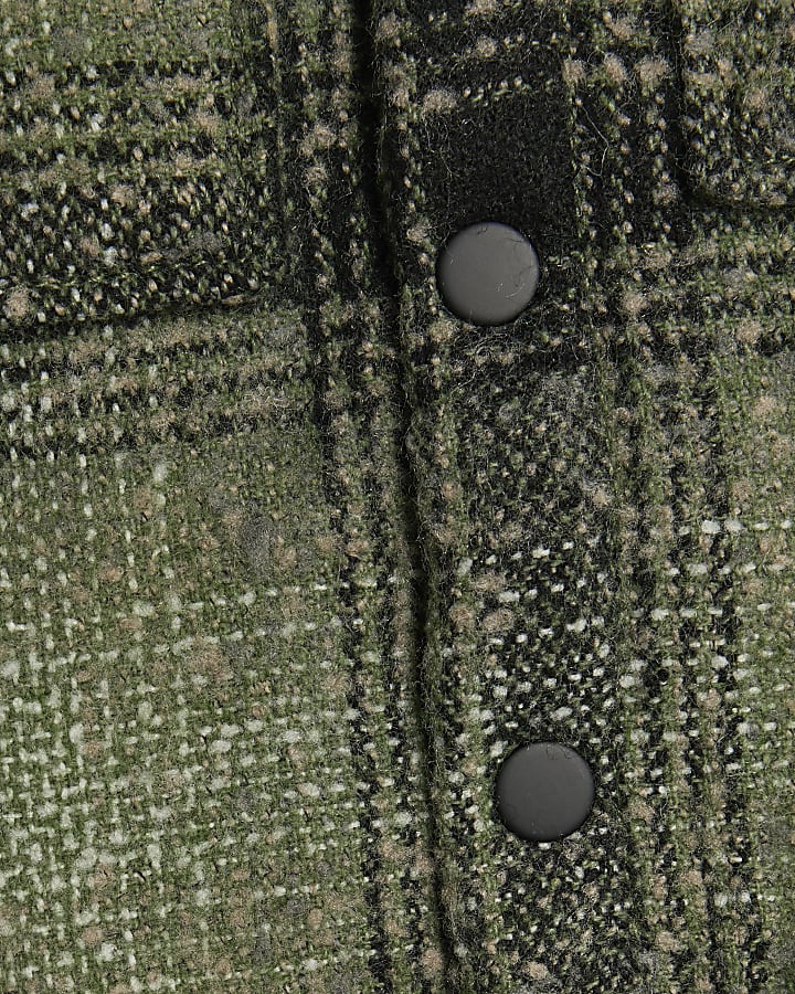 Mini Boys Green Borg Check Hooded Overshirt