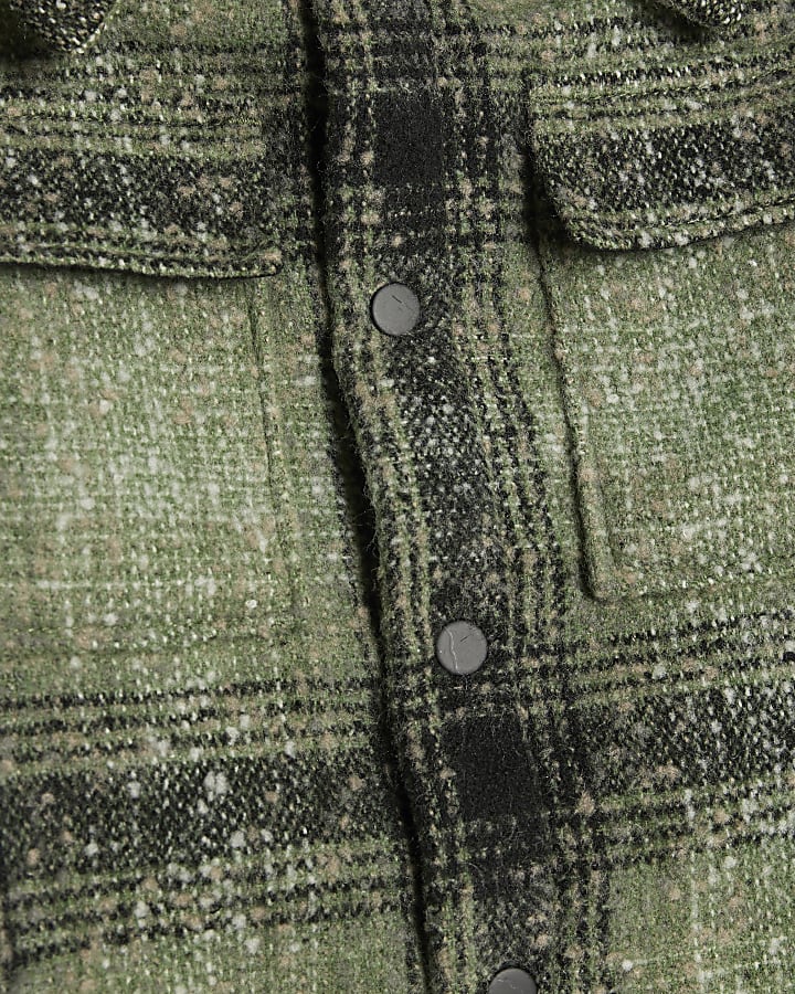 Boys Green Borg Check Hooded Overshirt