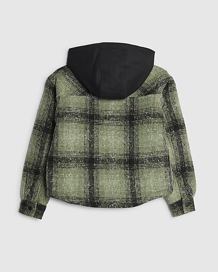 Boys Green Borg Check Hooded Overshirt