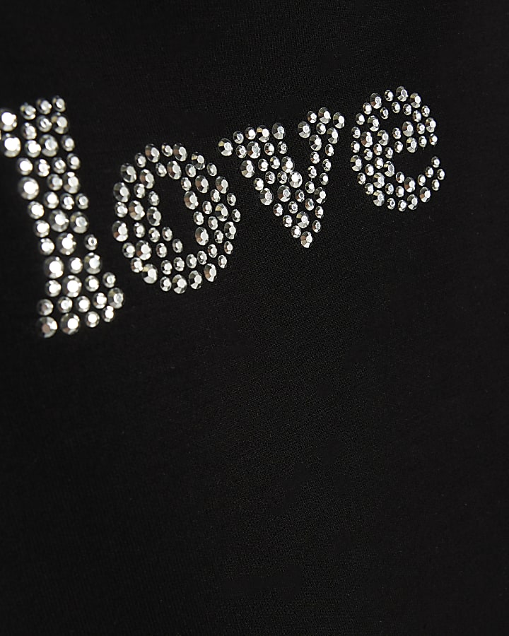 Girls Black Love Bow T-Shirt And Joggers Set