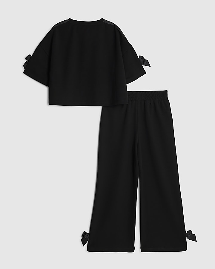 Girls Black Love Bow T-Shirt And Joggers Set