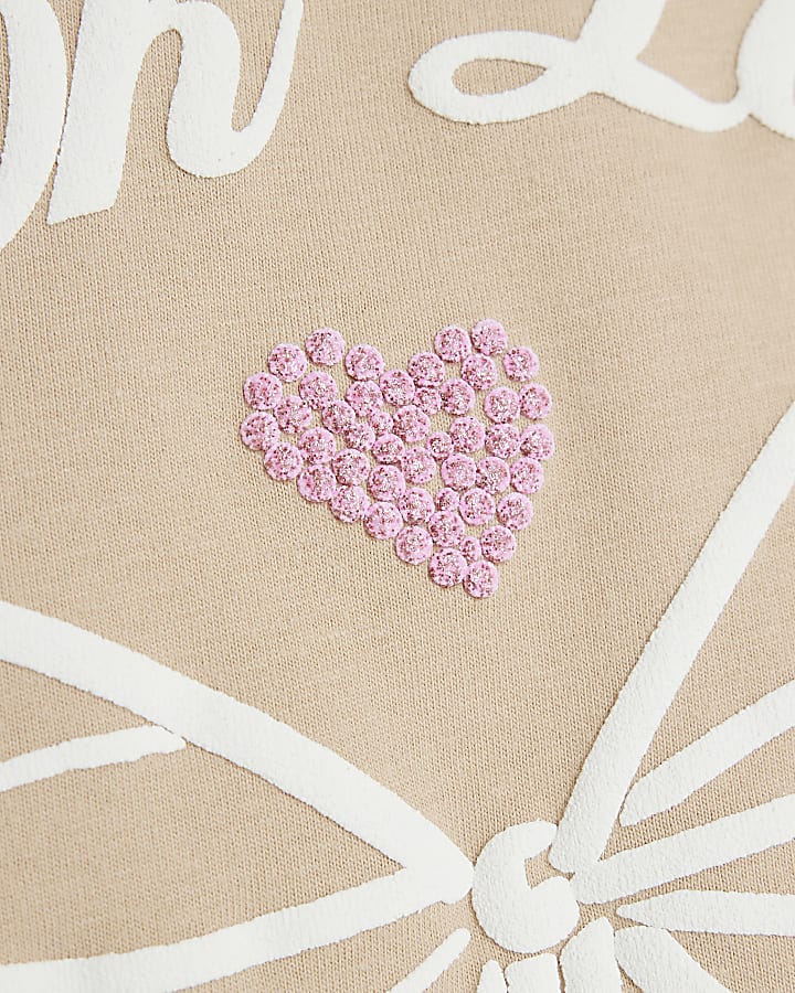 Girls Beige  Book Lover Frill T-Shirt