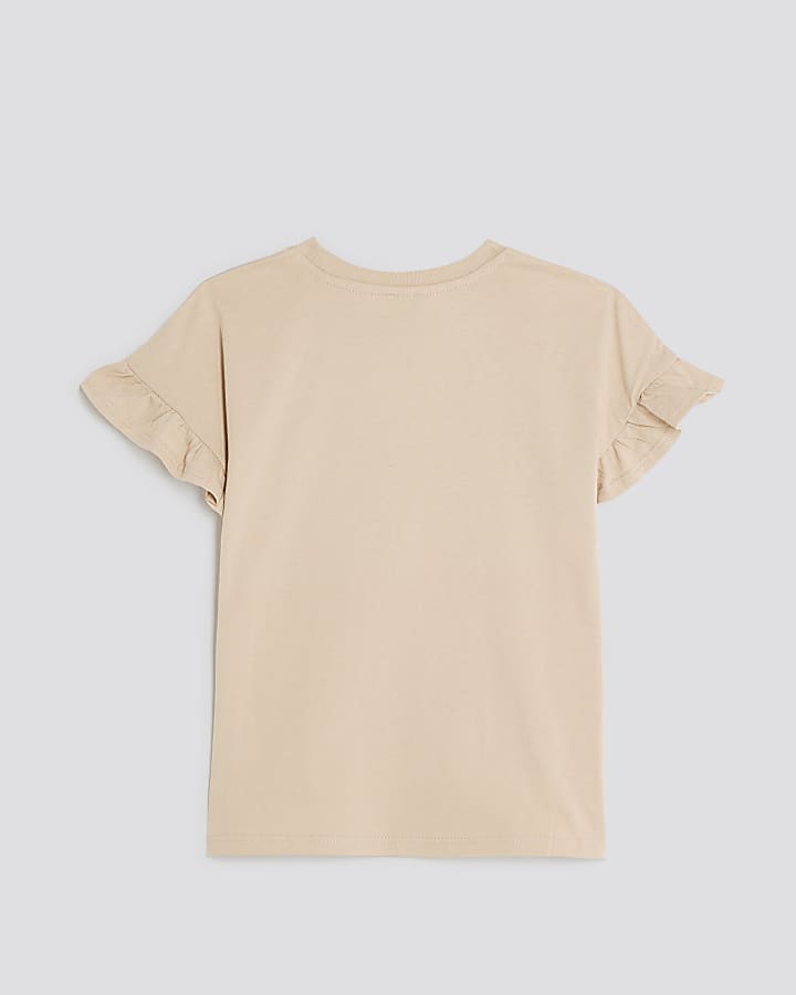 Girls Beige  Book Lover Frill T-Shirt
