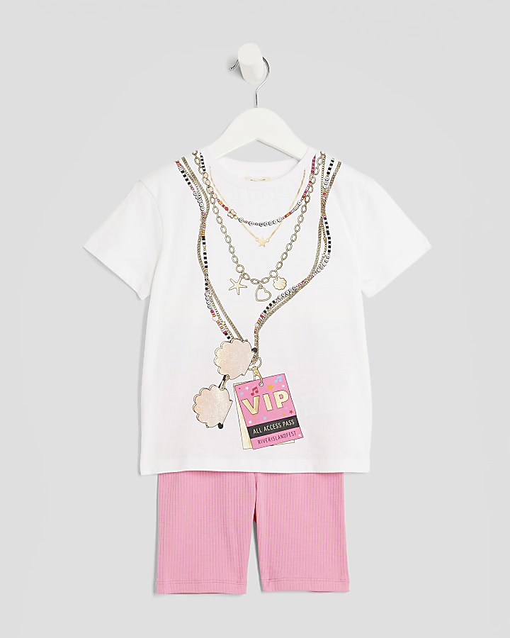 Mini Girls White VIP Pass T-Shirt Set