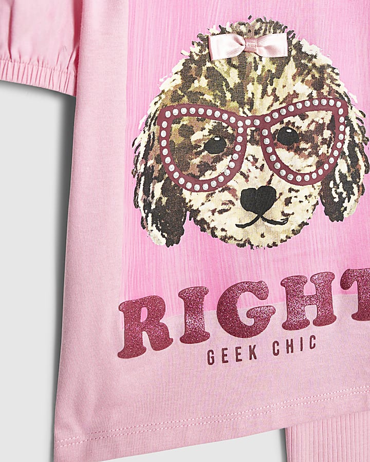 Mini Girls Pink Always Right Dog T-Shirt Set
