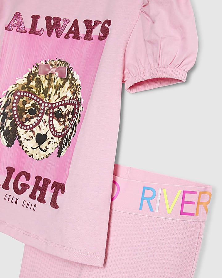 Mini Girls Pink Always Right Dog T-Shirt Set