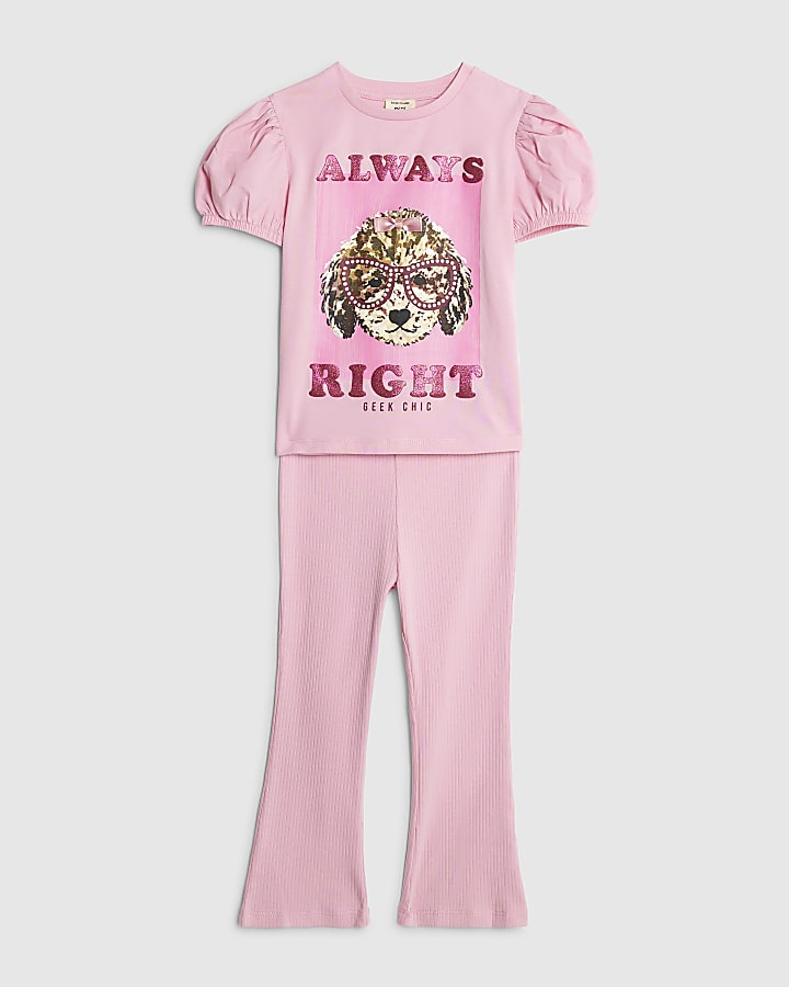 Mini Girls Pink Always Right Dog T-Shirt Set